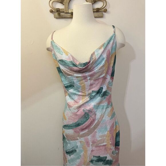 Bebe Vintage Y2K Glitter Drape Neck Slip Dress Pjnk Blue L - Picture 2 of 7